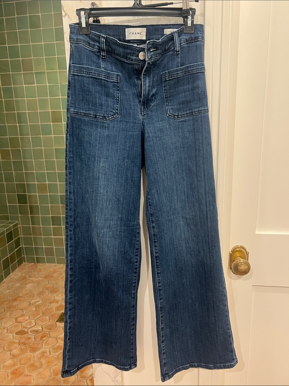 FRAME Le slim palazzo High-Rise Wide-Leg Women’s Jeans - Dark Blue - Picture 4 of 8